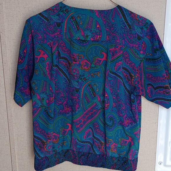 Alfred Dunner Vintage Floral Pullover Blouse Size 14 Boho Polyester banded botto - Picture 4 of 7